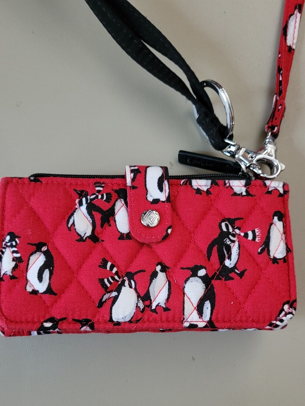Vera Bradley - Red Playful Penguins Print Quilted Wristlet/Crossbody.